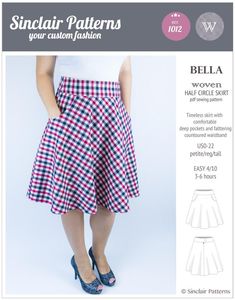 a woman's skirt sewing pattern with the front and back view