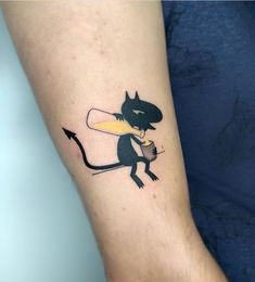 a small rat with a surfboard tattoo on the arm