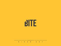 the word bite written in black on a yellow background