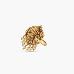 Description: Elevate your festive style with our exquisite antique gold-plated finger ring. The intricate nakshi design takes center stage, featuring a captivating Lakshmi motif, encircled by graceful peacock motifs, adorned with Kempu stones, and complemented by delicate pearl drops. Details & Specifications: Materials used: Brass Alloy with Antique Gold Plating Weight - Finger Ring 12.06 gm, Length - Adjustable 3cm Make it custom Want to make it a custom Finger Ring? Sure! Reach out to us at s