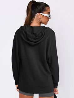 Your new weekend wardrobe! Our Forever Essential Pocketed Cotton Blend Hoodie comes in black. Designed with relax fit and a kangaroo pocket. This hoodie looks fab with jeans or leggings! Size Guide: Model is 5’6” tall, and has a 32.2” bust, 26.2” waist, & 34.8” hips. She is wearing a S / US 4 / AU 8. This jacket is true to size. Material: 65% Polyester 35% Cotton. Feature: Side Pocketed. Hooded. Long Sleeves. Ribbed Edges. Oversized Relax Fit. Not Lined. Care Instructions: Machine wash / Cold hand wash Weekend Wardrobe, Crop Top Blouse, Daily Dress, Oversized Sweatshirt, Black Hoodie, New Black, Kangaroo Pocket, Casual Tops, Hoodies Womens