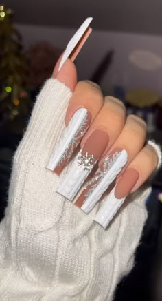 Christmas Nails Medium Length, Braiders Nails, Christmas Baddie Nails, Extra Christmas Nails, Winter Nail Sets, Nails Tapered Square, All White Christmas, Christmas Nail Inspo, Tapered Square