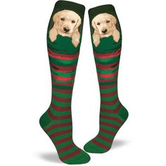 Stocking Pupper Women's Knee High Socks What is the one gift you always wanted under the Christmas tree? An adorable puppy? You might not have got a puppy for Christmas but you can still enjoy these adorable puppies themed socks. Just look at these striking design of the socks. Of course, there are presents. Style: CrewSize: Fits men's shoe sizes 8 to 13Sock Maker: ModSocks (Bellingham, Washington)Materials: 65% cotton, 24% nylon, 8% polyester, 3% spandex﻿Country of Origin﻿: Korea Cute Knee Socks, Yellow Labrador Puppy, Socks For Christmas, Yellow Lab Puppy, Womens Knee High Socks, Sock Lovers, Sock Collection, Knee High Stockings, Under The Christmas Tree