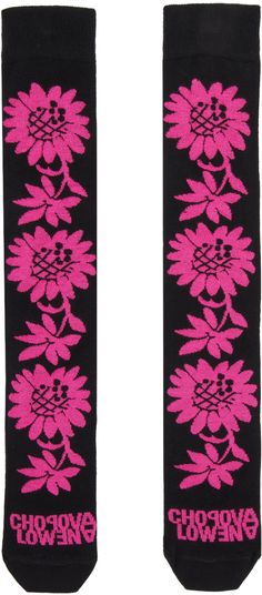 Knee-high stretch viscose- and nylon-blend jersey socks in black. Jacquard floral pattern throughout. · Rib knit cuffs · Jacquard logo at toes Supplier color: Pink