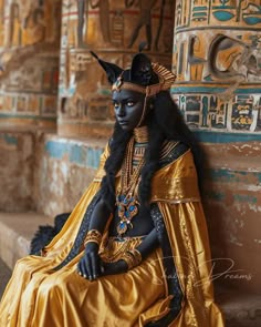 an egyptian woman dressed in gold and black