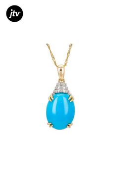 16x12mm Oval Blue Sleeping Beauty Turquoise With 0.07ctw Round White Diamond 14k Yellow Gold Pendant With 18" Singapore Chain. Measures Approximately 1.02"L x 0.47"W. Lobster Claw Clasp. Pendant With Chain, Sleeping Beauty Turquoise, Yellow Gold Pendants, White Diamond, Lobster Claw, Gold Pendant, Sleeping Beauty, Singapore, Yellow Gold