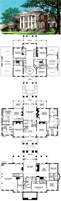 an architectural drawing shows the floor plans and elevations for two story houses, with multiple levels