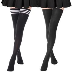 PRICES MAY VARY. Extra Long Thigh High Socks - AQOKKA thigh high socks have been expertly crafted to measure an impressive 35” (unstretched) from heel to the top. It can ensure a true thigh high experience for women between 5'2" and 6'9". such as, they almost reached the top of the thigh for a 5'3", 140-pound individual, delivering unmatched comfort and style. Elastic Material - These stretchy extra long thigh high socks are crafted from quality 80% acrylic, 15% spandex, 5% nylon, soft, flexible High Thigh Socks, School Uniform Skirts, Thigh Socks, Thigh High Stocking, Striped Stockings, Over Knee Socks, Striped Tights, Thigh High Socks, Thigh High Stockings