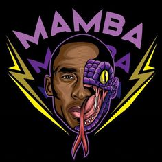 an image of a man with a snake in his mouth and the words mamba on it