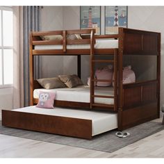 Product Features[Easy Conversion]This full-over-full bunk bed can be split into two separate beds for complete versatility, offering a more pleasant and spacious space. Whether you are seeking for a sweet and cuddling beds or independent beds for your children when they grow up, this is the bunk bed that surely determines your needs and brings out the maximum childhood experience.[Pull -out Trundle] The withdrawal of the twin size trundle can be conducted effortlessly, creating a separate bed fo Full Size Bunk Beds, Trundle Bed With Storage, Solid Wood Bunk Beds, Cama Individual, Wooden Bunk Beds, Full Bunk Bed, Wood Bunk Beds, Full Size Platform Bed, Bunk Bed With Trundle