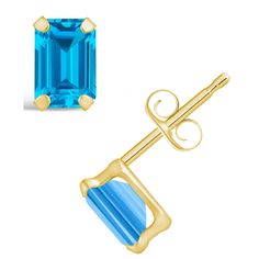 in stock Topaz Color, Gemstone Stud Earrings, Yellow Gold Jewelry, Gemstone Studs, Fine Jewellery Earrings, White Topaz, Emerald Cut, Blue Topaz, Aquamarine