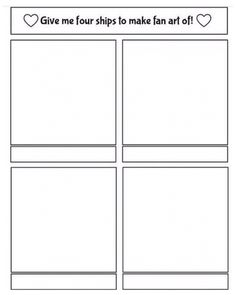 a printable storyboard with four squares and two hearts on the bottom, one for each