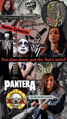 a collage of photos with the caption'you slow down, you die, that's metal '