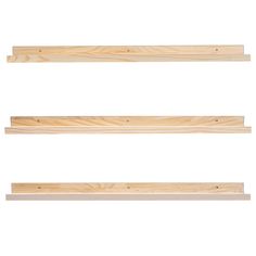 three wooden shelves are shown against a white background