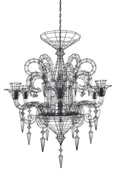 an artistic chandelier is shown in black and white