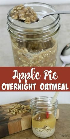 apple pie overnight oatmeal in a mason jar