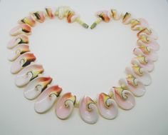 Genuine abalone, salmon colour  Hand made necklace  Vintage 16 inches, 40.6 cm Fine gift Multicolor Shell-shaped Necklace For Gift, Multicolor Shell Necklace For Gift, Pink Shell Necklace For Gifts, Pink Shell Necklace Gift, Pink Shell Necklace Perfect For Gifts, Pink Shell Necklace For Gift, Multicolor Strand Shell Necklace For Gift, Multicolor Shell Necklace As A Gift, Pink Shell-shaped Necklace For Beach