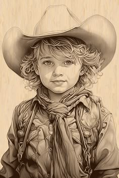 a drawing of a young boy wearing a cowboy hat