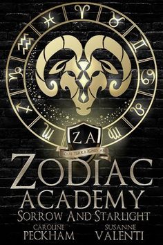 zodiac academy poster with gold and black lettering