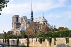 the cathedral is next to some water and trees