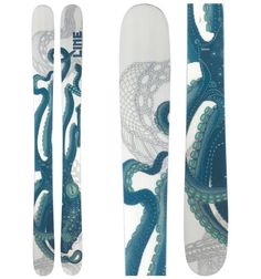 three different types of skis with an octopus design on the bottom and one is blue