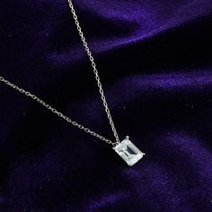 14k Solid Gold 1,25 Ct Emerald Cut CZ Solitaire Necklace , Delicate Simple Necklace , Silver Necklace - Etsy Solitaire Necklace, Necklace Delicate, And July, Solitaire Necklaces, Matching Rings, Simple Necklace, Necklace Silver, Emerald Cut, Arrow Necklace