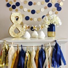 8 yards || Navy, Cream, Shimmery Champagne, and Double Sided Gold Glitter || Party Wedding Backdrop || Custom colors available on Etsy, $30.00 Wedding Cake Navy Gold, Navy Blue Party Decorations, Wedding Cakes Gold, Gold Glitter Wedding Cake, Navy Backdrop, Navy Gold Wedding, Navy Blue And Gold Wedding, Wedding Cake Navy, Navy Blue Party