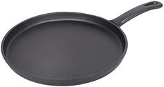 an empty cast iron skillet on a white background