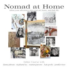 an advertisement for nomad at home with pictures of people in the background and text