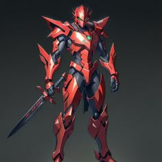 Red Dragon Armor, Red Mecha, Concept Art Armor, Mecha Dragon, Dm Dnd, Armored Suit, Black And Gold Accents, Mecha Design