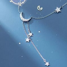 S925 Sterling Silver Crescent Moon & Dangling Stars Necklace . New/ Unused Stud, Women, Woman, Kids, Girls, Sun, Flower, Floral, Sunflower, Star, Engagement , Anniversary, Birthday, Wedding, Diamond,White Gold, Statement, Valentine’s Day, Valentines, Valentine, Gift, Present, Mother’s Day, Mother, Jewelry, Accessories, Accessory, Christmas, Thanksgiving, Black Friday, Rhinestones, Party, Club, Fancy, Luxury, Designer, Statement, Cocktail, Ring, Trendy, Fashion, Designer, Vintage, Retro, Pave, Pa Friendship Promise, Stud Women, Stars Necklace, Rose Gold Pendant Necklace, Necklaces Style, Wedding Diamond, Mother Jewelry, Silver Choker Necklace, Healing Crystal Jewelry