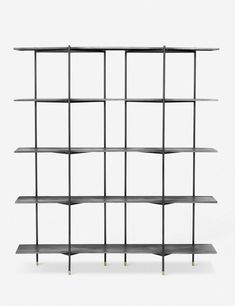 a black shelf with several shelves on it