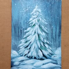 a painting of a snow covered pine tree