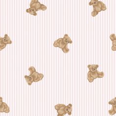 a teddy bear wallpaper pattern on a pink striped background that is very cute and soft