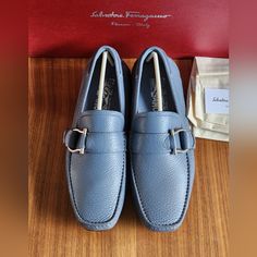 $750 Brand New 100% Auth Salvatore Ferragamo Men Blue Leather Loafers Size 6.5 Ee/40.5 Crafted From Soft Leather. Made In Italy Comes With A Box And Dust Bags. Salvatore Ferragamo Men, Ferragamo Men, Salvatore Ferragamo Shoes, Ferragamo Shoes, Angelina Jolie, Leather Loafers, Slip Ons, Blue Leather, Salvatore Ferragamo