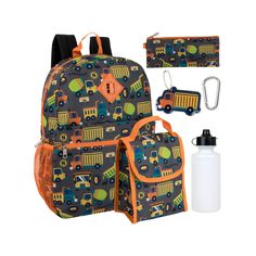 Send your kiddo to school with a too-cute backpack and all the accessories they'll need to start of the school day right! Send your kiddo to school with a too-cute backpack and all the accessories they'll need to start of the school day right! Click on this KIDS APPAREL & SHOES GUIDE to find the perfect fit and more! 6-piece set includes: backpack, lunch bag, pencil case, water bottle, key chain & carabiner clip Backpack: large capacity main compartment, large front access pocket, side mesh pockets, padded & adjustable backstraps, top carry handle, 15.75" x 11.75" x 5.25"FABRIC & CARE Polyester Spot clean Imported WARNING: Cancer and Reproductive Harm. For more information go to www.P65Warnings.ca.gov. Size: One Size. Color: Truck. Gender: female. Material: Canvas. Casual Back To School Bag, Cute School Pencil Case For End Of School Year, Cute Pencil Case For End Of School Year, Playful Backpack For Everyday Use And Back To School, Playful Backpack For Travel And Back To School, Casual Backpack For Daycare And Back To School, Fun Travel Backpack For Back To School, Casual Backpack For Daycare And End Of School Year, Playful Back To School Bags For Students