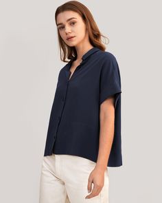 A favorite, refreshed. The Boxy Fit Short Sleeve Shirt has a classic collar, a clean button front, oversized grown-on sleeves, and a relaxed boxy fit. Dress it up with trousers and heels, or down with your favorite jeans for a casual-yet-polished look. 18 Momme Crepe De Chine Silk, Lightweight and Wrinkle-Resistant Shirt Collar Regular Fit Everyday Versatile Collared Shirt, Versatile Everyday Collared Shirt, Effortless Everyday Top With Spread Collar, Effortless Everyday Tops With Spread Collar, Effortless Collared Shirt With Rolled Sleeves, Versatile Collared Shirt With Relaxed Fit, Relaxed Collared Blouse For Daywear, Everyday Relaxed Fit Blouse With Collared Neckline, Everyday Versatile Collared Blouse