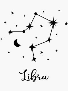 the zodiac sign libra with stars and crescents in black on a white background