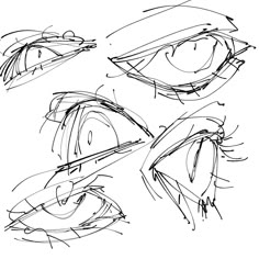 three sketches of an eye with different angles and shapes, including the iris's eyes