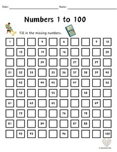 the numbers 1 to 100 worksheet is shown in black and white with an image of