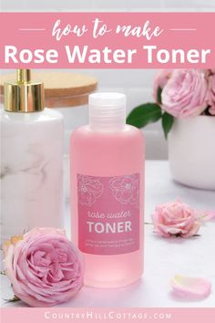 See how to make a simple soothing DIY rose water toner and learn the benefits for skin of rose toner. The easy homemade facial toner is made with natural ingredients, without witch hazel, apple cider vinegar (acv) or essential oils. The best fresh face toner is a great for natural skin care. The DIY face tonic is astringent and provides deep hydration. The toner is good for sensitive, dry, oily, combination, mature and normal skin. Inc tips for how to use and packaging. | CountryHillCottage.com