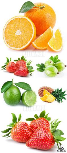 oranges, limes and other fruits are shown in this image