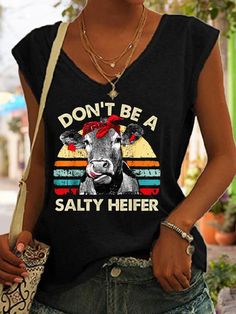 Casual Cotton Blends Tank Tops is fashionable and cheap, come to Lilicloth to find out about the Clothing Heifer Shirt, Parties With Friends, Friends Shopping, Long Sleeves Dresses, Graphic Clothing, Cartoon Cow, Knit Tank, Women's T Shirts, Printed Tank Tops