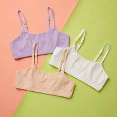 At a Glance:Great for sensitive skin, Convertible straps, Double layered for full coverageFit & Style:Description:This 3-pack of cotton starter bras contains our go-to style for first bras and training bras. They are double layered for complete coverage and supportno padding needed. The classic design makes a comfortable, easy transition to wearing bras. A great, high-quality, everyday style for girls made to last.This is part of Yellowberry's specialty collection exclusive for Target.com!Specif