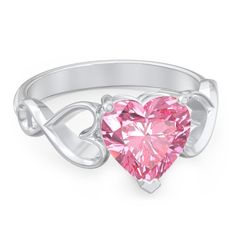 Sterling Silver Heart Shaped Stone with Interwoven Heart Infinity Band Ring and Fancy Pink Swarovski Zirconia Stone | Jewlr Pink Double Heart Jewelry For Promise, Valentine's Day Infinity Heart Ring, Infinity Heart Ring For Valentine's Day Anniversary, Elegant Double Heart Pink Rings, Valentine's Day Infinity Heart Ring For Anniversary, Personalized Pink Heart Ring, Heart-shaped Solitaire Jewelry For Promise, Heart-shaped Solitaire Promise Jewelry, Solitaire Heart-shaped Promise Jewelry