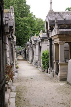 an old cemetery with many headstones and trees in the background