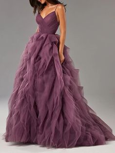 Ball Gown Party Dress Beautiful Back Elegant Prom Formal Evening Dress V Neck Sleeveless Sweep / Brush Train Tulle with Ruffles Pure Color 2022 2024 - $239.99 Tulle Bodice, Tulle Maxi Skirt, Elegant Prom, Exquisite Gowns, Spaghetti Strap Prom Dress, Misty Rose, فستان سهرة, Prom Formal, Backless Maxi Dresses