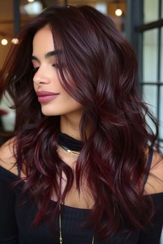 Hair Styles With Colored Hair, Dimensional Fall Hair, Cherry Black Hair, Cherry Brunette Hair, Dark Cherry Cola Hair Color, Cherry Chocolate Hair, Chocolate Cherry Brown Hair, Chocolate Cherry Hair Color