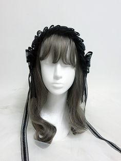 Lace Width: 14cm.  Bowknot Size: 12.5*15cm.  Attention: This price includes a hairband only, others are not included. Gothic Hair Accessories, Gothic Hair, Gothic Hairstyles, Gold Cross Pendant, Gold Cross, Cosplay Outfits, Lolita Dress, Gothic Lolita, Black Bow