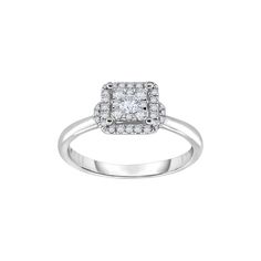 Beautifully adorned with shimmering, round-cut diamonds, this 14k white gold engagement ring showcases your unending love. Beautifully adorned with shimmering, round-cut diamonds, this 14k white gold engagement ring showcases your unending love. Size 7 Metal: 14k white gold Plating: rhodium Packaging: boxed Width: 3.1 mm Finish: polishedDIAMOND DETAILS Total weight: 5/8 ct. Color grade: H-I Clarity: I3 Shape: round Setting: bezel, prong Gemstones may have been treated to enhance their appearance Timeless Diamond White Cluster Ring For Proposal, Diamond Halo Ring For Anniversary, Asscher Cut, Anniversary Cluster Ring With Asscher Cut And Halo Setting, Anniversary Asscher Cut Cluster Ring With Halo Setting, Diamond White Princess Cut Rings For Proposal, Cushion Cut Brilliant Cluster Ring For Anniversary, Fine Jewelry Halo Ring With Diamond White Center Stone, White Gold Diamond Ring With Halo Setting For Anniversary, Cushion Cut Cluster Ring With Brilliant Cut For Anniversary